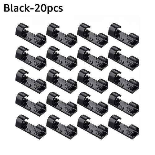 (20pcs Black) ABS Cable Organizer Clips Self Adhesive Wire Manager Cord Holder Desktop Workstation USB Charging Data Line Bobbin Winder