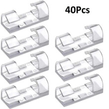 (40pcs Transparent) ABS Cable Organizer Clips Self Adhesive Wire Manager Cord Holder Desktop Workstation USB Charging Data Line Bobbin Winder