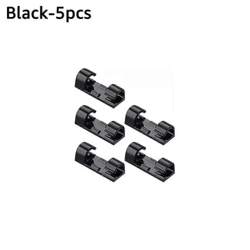 (5pcs Black) ABS Cable Organizer Clips Self Adhesive Wire Manager Cord Holder Desktop Workstation USB Charging Data Line Bobbin Winder