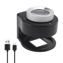 30X Loupe Magnifier with 6 LED Lights, Rechargeable Portable Desktop Metal Jewelers Loupe, Magnifying Glass with Light