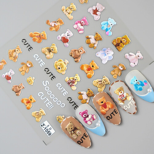 (1059) Autocollants Ongles Ours Mignons 5D