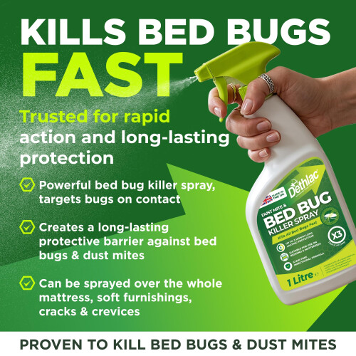 Dethlac Bed Bug Spray for Mattress 1 Litre | Dust Mite Killer | Kills Bedbugs an 1
