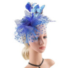 (Blue)Handmade Butterfly Bow Hair Accessory Feathers Romantic Occasions Photography