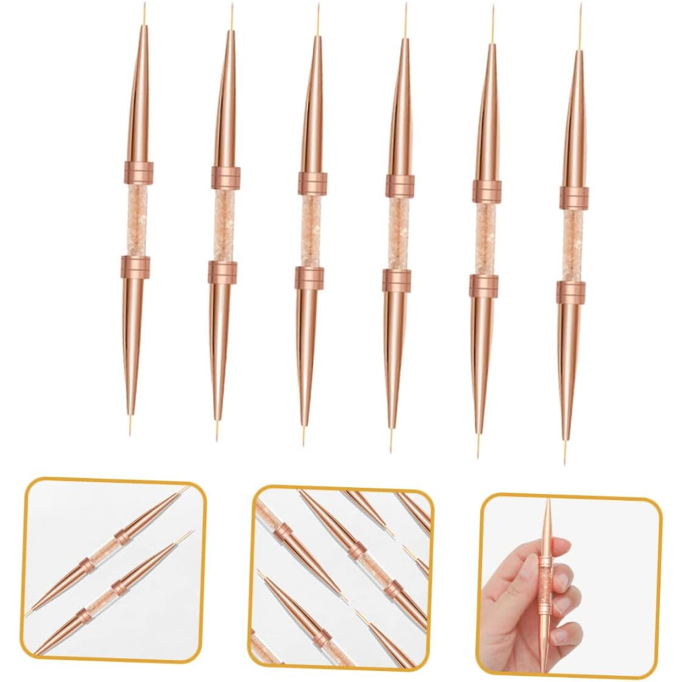 Hkhbjs 6Pcs Nail Art Liner Pen Double-End Brush Rose Gold Nail Drawing Tool For Manicure Art At Home Salon