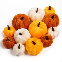 Artificial Pumpkins Set of 12 Plush Velvet Decorations Autumn Decoration