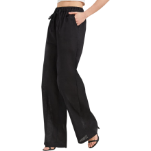 Zylioo Pantalones Largos de Lino para Mujer Verano Pierna Ancha Algodón Lino Negro XL — pantalones altos
