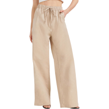 Zylioo Pantalones Largos de Lino para Mujer Verano Anchos Algodón Lino Beige XL — pantalones wide leg