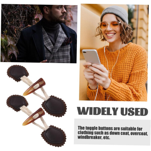 6pairs Horn Toggle Buttons Coat Closure Sewing Accessories for Sweaters Jackets Leather Toggles Button Loops 2