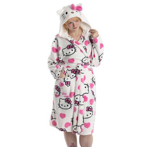 Hello Kitty (L-XL) Hello Kitty Hooded Bathrobe (Womens Multicoloured)