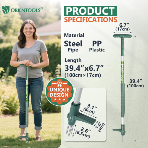 ORIENTOOLS Weed Puller Stand Up Weeder Hand Tool with 3 Claws for Dandelion, Ste 1