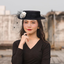 Camellia Topper Wedding Hat Elegant for Women Hat Veil for Occasion Black Gauze Material