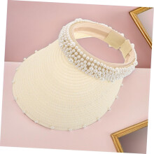 Visiera parasole con perle finte, elegante cappello con visiera a tesa larga per matrimoni in spiaggia, cappello da viaggio leggero.