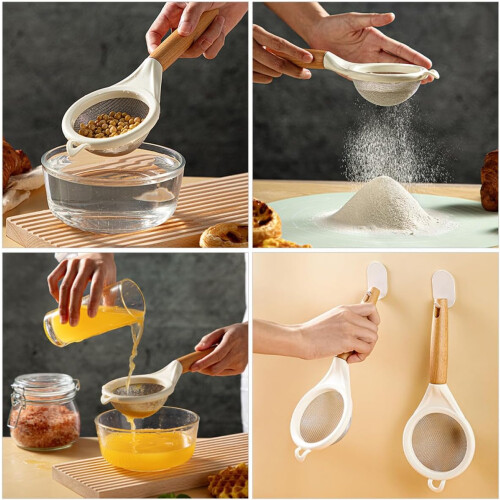 Kitchen Sieve Fine Mesh Flour Strainer for Baking with Walnut Wood Handle 2