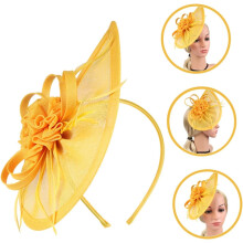 Mesh Bridal Hat Headband Fascinators Clips for Women Wedding Tea Party Church Veil Accessory Yellow