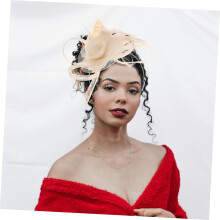 Retro Plume Headband for Women Elegant Fascinator Hair Accessories Mesh Decoration Tea Party Wedding Light Yellow