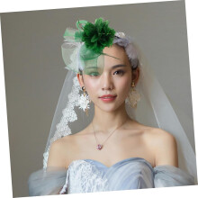 Elegante copricapo floreale con nastri in rete per donna, cappellino fascinator verde, accessorio per capelli
