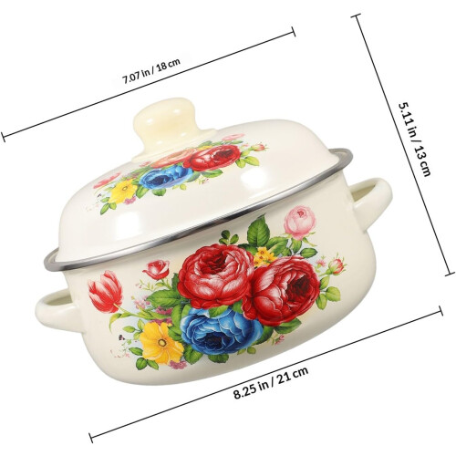 Enamel Stockpot with Lid 1.7l Double Handle Thickened Small Soup Pot 1