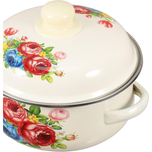 Enamel Stockpot with Lid 1.7l Double Handle Thickened Small Soup Pot 2