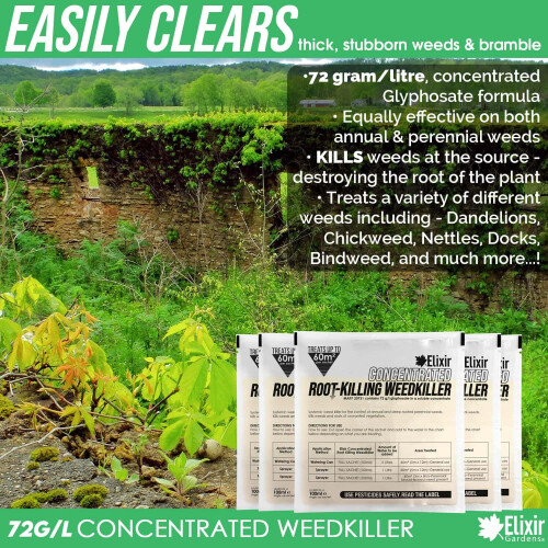 Elixir Gardens 8 x 100ml Glyphosate Sachet | 72g/l Deep Root-Killing Weed Killer 2