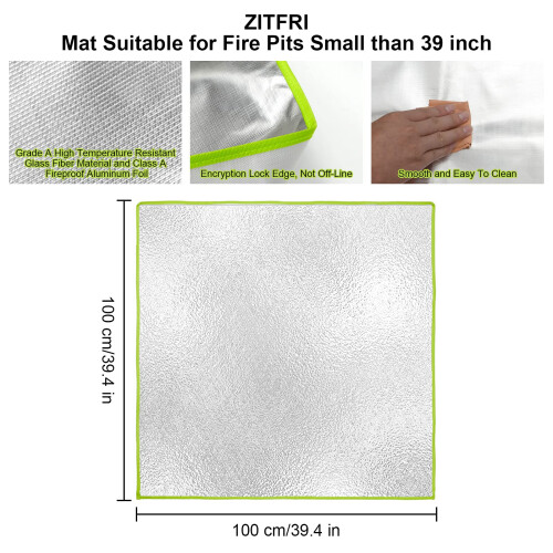Fire Pit Mat ZITFRI 100x100cm Square Fireproof Mat Grill Mat, 2 Layer Fire Resis 1