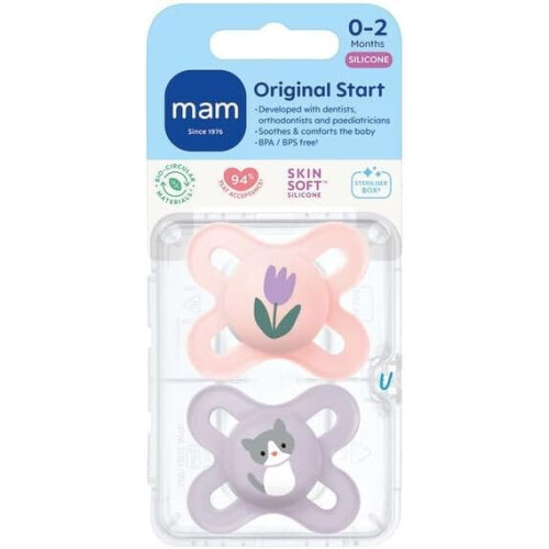 MAM MAM Original Start Soothers | 0-2 Months | 2 Pack | Newborn Dummies | Comes in D 1