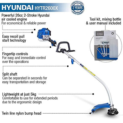 Hyundai Hyundai 26cc Petrol Grass Trimmer, Split Shaft 38cm Cutting Width Powerful Garde 2
