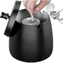(L, Gold) windproof stainless steel ashtray with lid for outdoor use