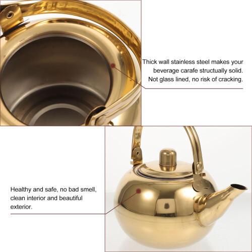 Stainless Steel Golden Tea Pot with Handle 2