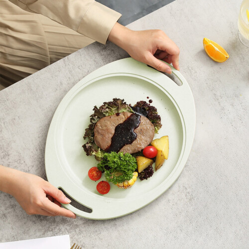 Green Oval Plastic Plate with Ear Handles, 34 x 27 cm 2