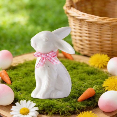 Ceramic Easter Bunny Figurines with Gingham Bows Set of 4 1