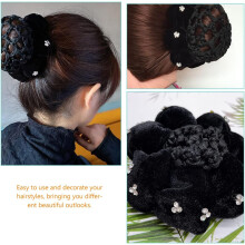 Black Velvet Hairnets for Women 4pcs Rhinestones Hair Bun Nets Ballet Nurse Hair Cover Hairnet Accessories