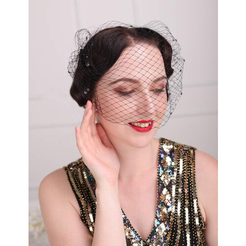 Black Birdcage Veil with Pearl Comb 1