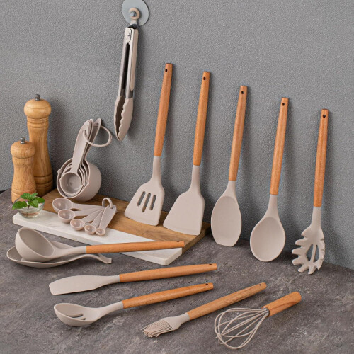 33-Pc Silicone Kitchen Utensil Set with Wooden Handles 1