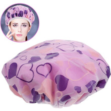 Bonnet de douche double épaisseur à imprimé cœur mignon pour femmes, couvre-cheveux épais en tissu éponge violet