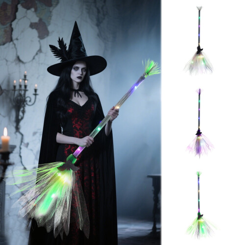 Halloween Witch Broom with LED Light 1 Piece 2