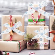 Schneeflocken-Gaze-Band, Weihnachtsgeschenkband, Schleifenbasteln, DIY-Schneeflockenmuster, Geschenkbox-Set