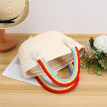Strandtasche im Boho-Stil für Damen, tragbare Handtasche aus handgewebter Baumwolle mit Regenbogen-Wolkenmuster