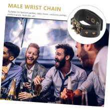 Punk-Armband für Herren, Retro-Rock-Armband aus schwarzem Echtleder, Schmuck für Herren, lässiges Modeaccessoire