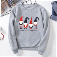 Sudadera navideña de mujer de manga larga con estampado moderno, ideal para fiestas y eventos navideños. Color gris.