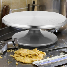 Drehteller für selbstgemachte Kuchen, drehbare Plattform, 360 drehbar, Aluminiumlegierung, silberfarben, rutschfeste Unterlage