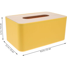 Rechteckige gelbe Taschentuchbox mit Holzdeckel, kompakter und leichter Taschentuchorganizer