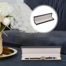 Rechteckige Uhrenbox aus PU-Leder für Herren mit beigem Samt-Innenfutter