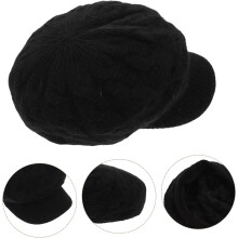 Warme, gestrickte Baskenmütze für Damen aus dicker Wolle, ideal für Winterreisen, Shopping und Freizeitoutfits, Schwarz