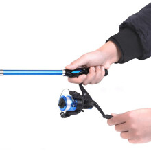 Tragbare Mini-Angelrute mit blauem Schlangengriff, 150 cm, kompakte Süß- und Salzwasser-Angelrute