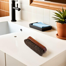 Brosse à chaussures en crin de cheval, manche en bois, brosse à cuir, poils doux