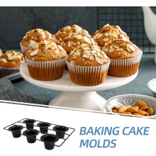 Moule à cupcakes profond 6 cavités, en acier au carbone noir antiadhésif de qualité supérieure