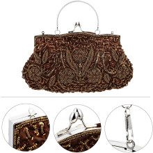 Pochette da sera con perle color caffè, borsetta elegante da festa per donna, ideale per banchetti ed eventi formali.