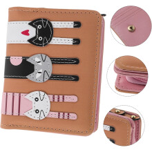 Carteira de gato de desenhos animados bi-dobrada Carteira de viagem leve bifold bonita suporte de cartão compacto para mulheres meninas
