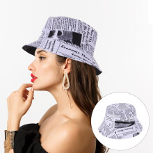 Modischer Fischerhut für Damen, Sonnenschutz, atmungsaktiv, Zeitungsmuster, weiß, 60 cm