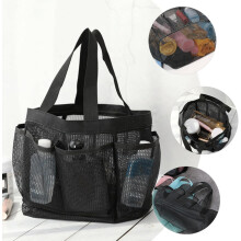 Sac de plage en filet avec 8 poches, organisateur de douche en filet noir et trousse de toilette de voyage